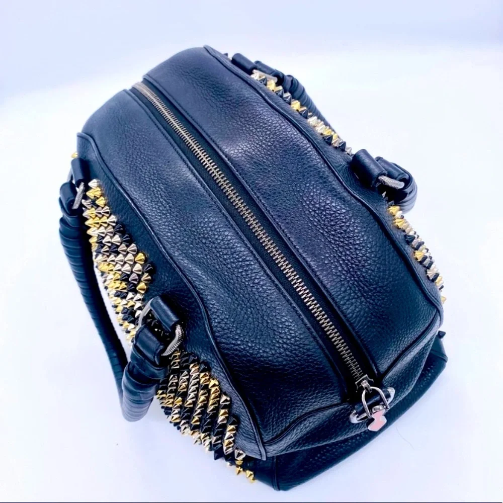 Christian Louboutin Panettone Boston Multicolor Spiked Black Leather Bag